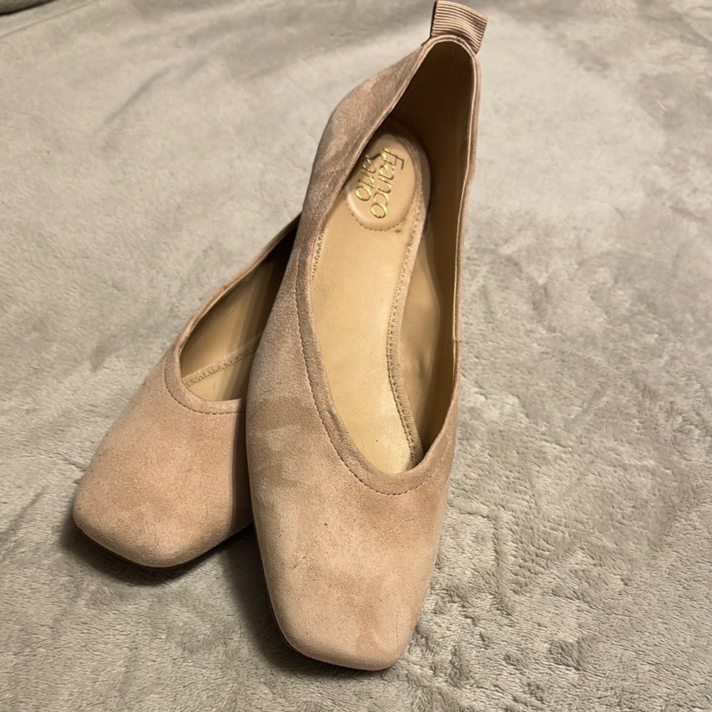 Franco Sarto Tan Suede Flats with Square Toe